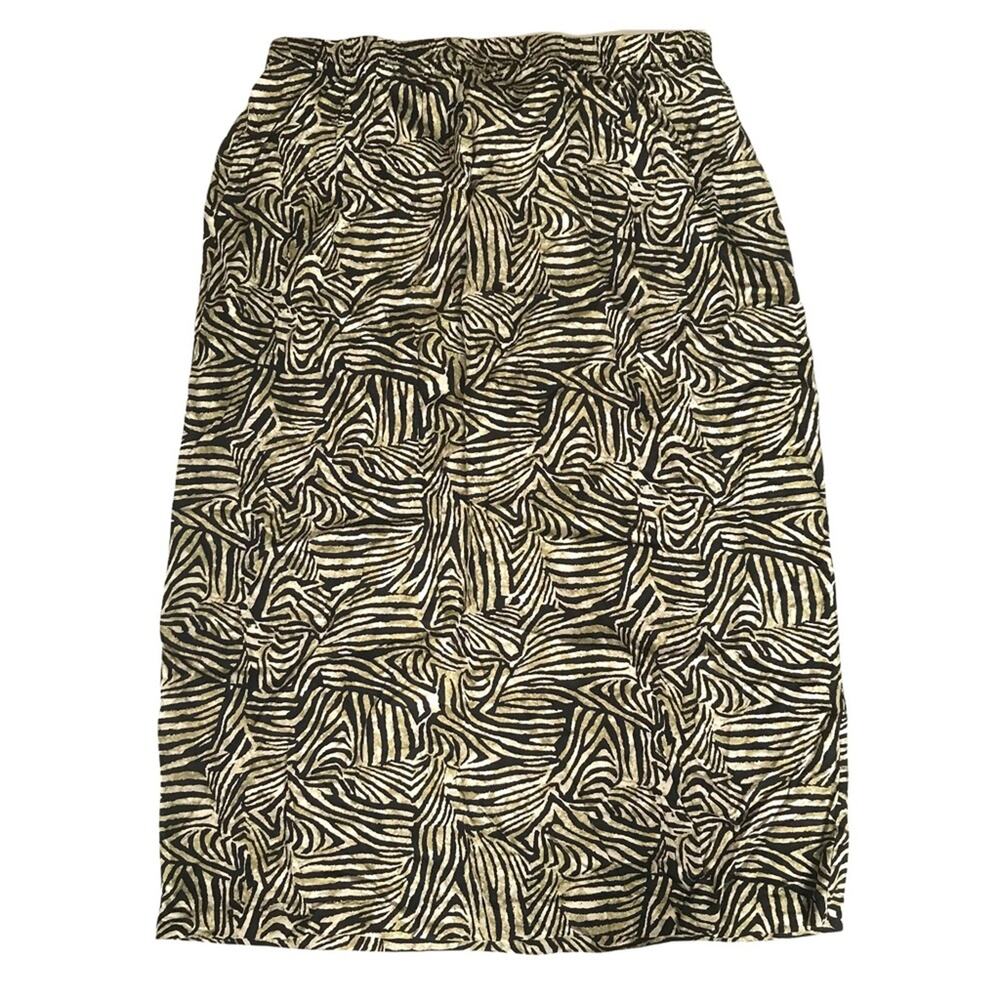 Vintage 1990s Zebra Peasant Midi Skirt Stretch Waist Pockets 18W EUC